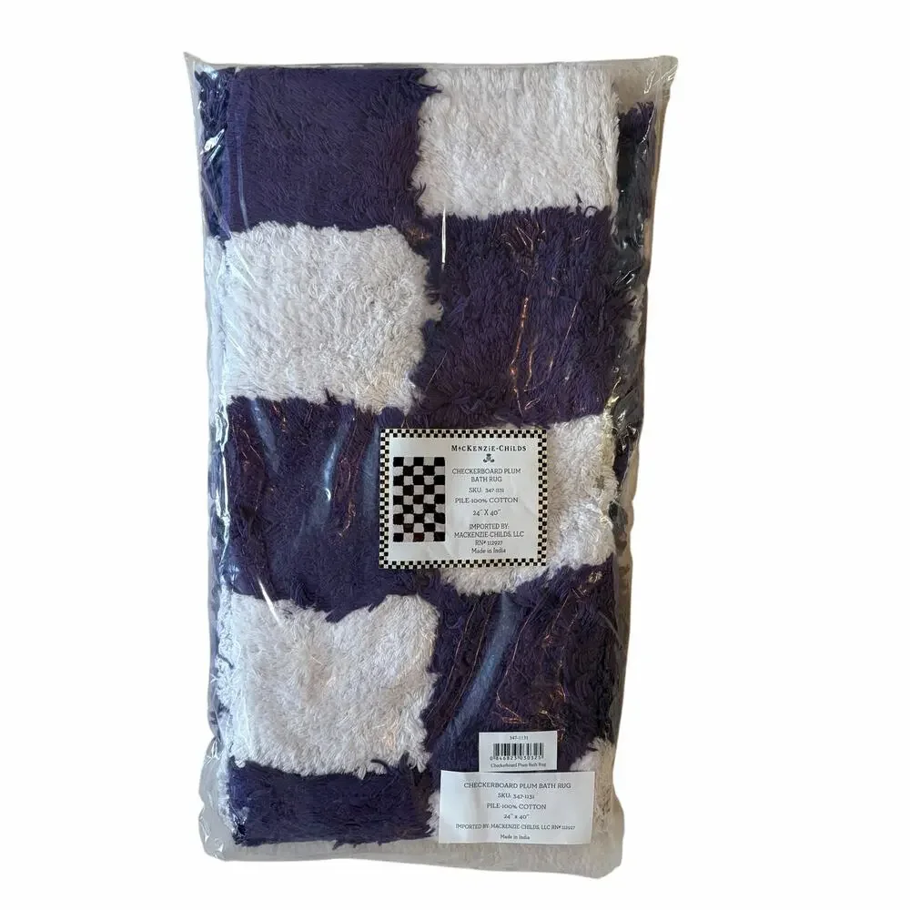 NEW Mackenzie-Childs Checkerboard Violet Bath Rug 24x40 Cotton